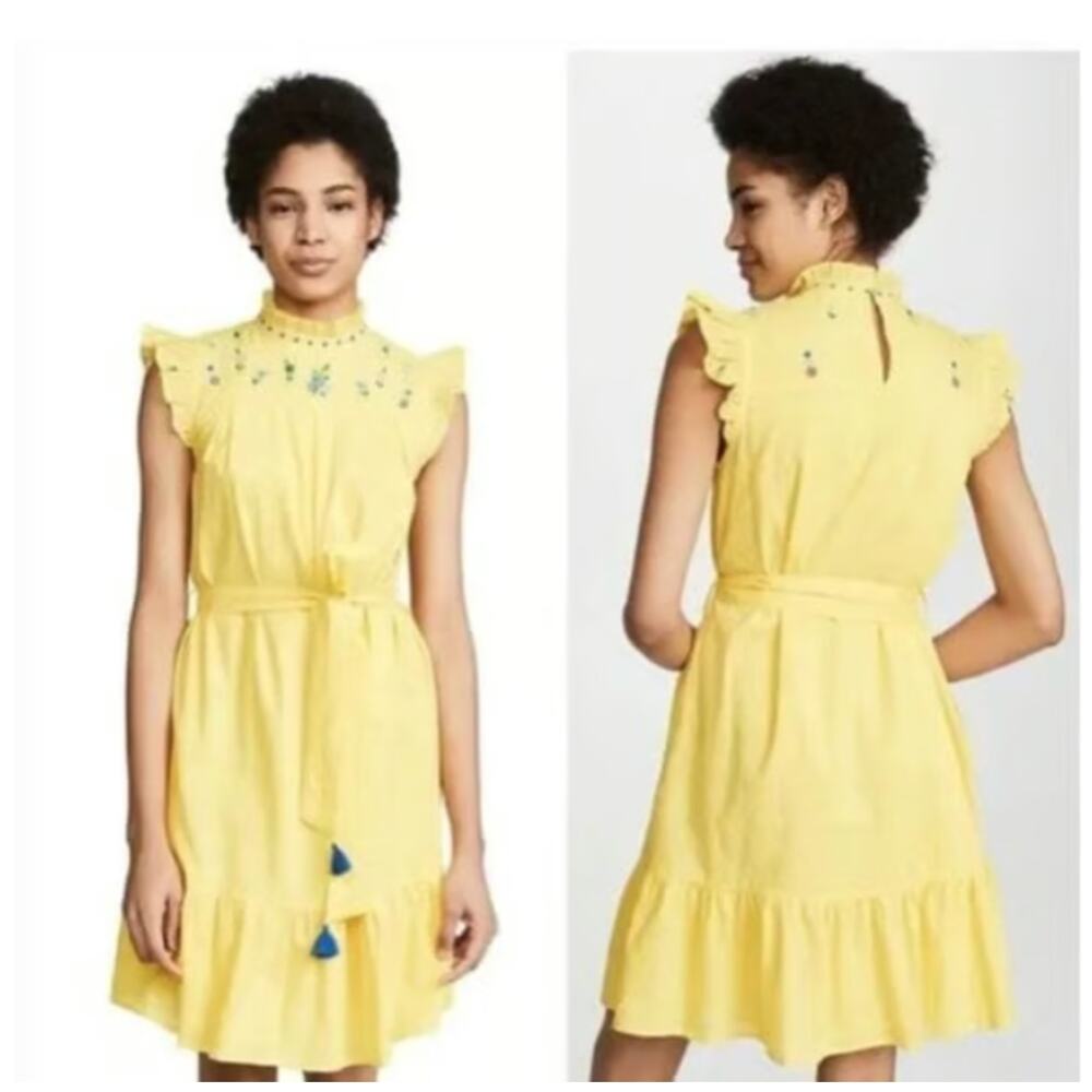 Banjanan Asha Dress L Yellow Embroidered Boho Western Festival Belt Tassel - Picture 4 of 6